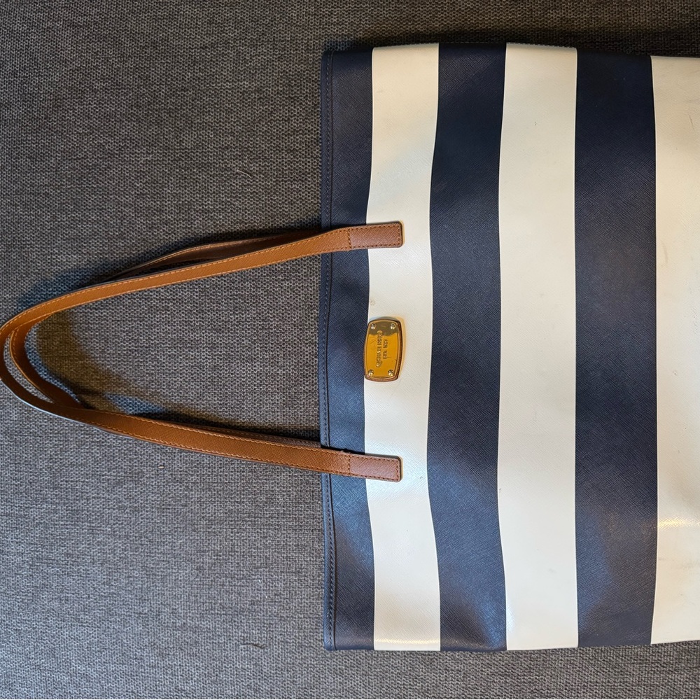 Michael Kors Blue and White Striped Tote Bag